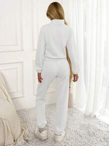 EURMUSE Women'S Slogan Printed Turtleneck Two-Piece Set - White - View 2