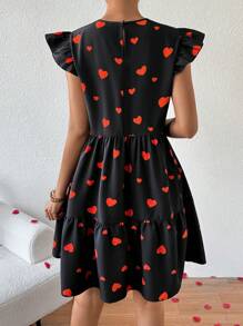 SHEIN Privé 女款 Love 印花荷葉邊下擺連身裙