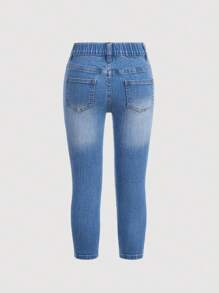 SHEIN Young Girl Casual Mid-Rise Butterfly Printed Jeans - Light Wash - View 2