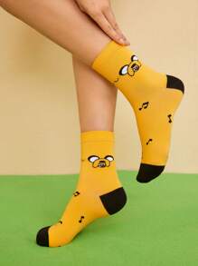 ADVENTURE TIME X SHEIN 4 Pairs/Set Women's Cartoon Graphic Crew Socks, Gifts