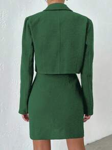 EURMUSE Turn-Down Collar Single-Breasted Suit Jacket And Skirt Set - Green - View 2
