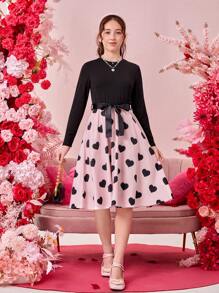 Thiếu niên cô gái Màu thuần Khâu Love Đầm - trắng - Xem 1