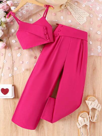 Conjunto De Dos Piezas De Camisola Y Pantalón De Color Liso Para Niña Tween