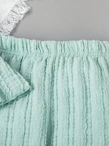 SHEIN 小女孩優雅綠色紋理吊帶背心上衣搭配配套裙子兩件套 - 綠色 - 查看 6
