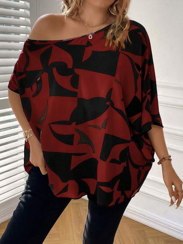 SHEIN Clasi Plus Size  Women's Summer Vacation Printed Simple Daily Shirt/Blouse With Face Print