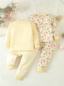 SHEIN 有趣可愛的女嬰天鵝印花兩件套 - 黃色 - 查看 8