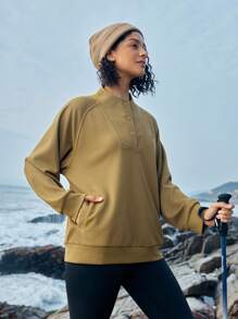 In My Nature Women's Raglan Long Sleeve Outdoor Sweatshirt With Letter Embroidery Design - Coffee Brown - View 3