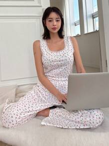 DAZY Set áo ba lỗ & quần chắp vá ren hoa Bộ đồ ngủ màu trắng - trắng - Xem 3