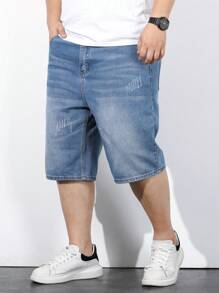 Manfinity Homme Men'S Plus Size Whiskered Straight Denim Shorts - Blue - View 1