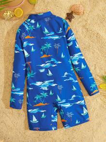 SHEIN 少男休閒全印花緊身泳衣 - 彩色 - 查看 2