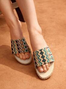 Styleloop 女性厚底楔形跟拖鞋和涼鞋,花卉亞麻帶裝飾 - 彩色 - 查看 6