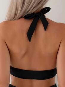 SHEIN Swim 夏季纯色吊带连体泳衣 - 黑色 - 查看 4