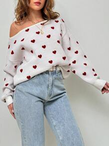 EURMUSE Heart Pattern Long Sleeve Sweater - Multicolor - View 4