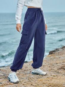 In My Nature 女士戶外長褲,掀蓋口袋和束腰帶設計 - 卡其色 - 查看 6