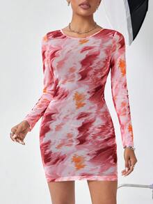 SHEIN Essnce Tie Dye Printed Dress - Red - View 6