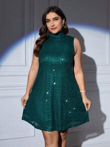 SHEIN Privé Plus Size Women Elegant Valentine's Day Party Sequin Strap Midi Dress - Dark Green - View 6