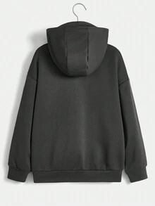 SHEIN Áo nỉ tay rớt vai in họa tiết dáng rộng thoải mái cho bé trai tuổi teen - Xám - Xem 2