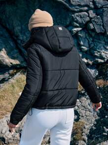In My Nature In My Nature Women's Hooded Padded Coat With Letter Print, Sports Style