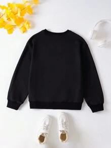 未成年女孩字母印花圓領運動衫 - 黑色 - 查看 2