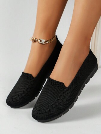Chaussures plates décontractées noires, confortables, en tricot respirant. Chaussures de travail à semelle souple pour femmes, pour mères enceintes, grande taille