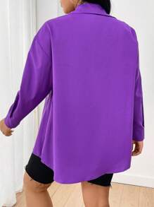 Flirla 大尺碼女士下垂肩長袖襯衫 - 紫色 - 查看 2