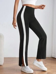 SHEIN PETITE Contrasting Side Seam Pants - Black and White - View 5