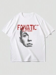 Manfinity EMRG Loose Fit Men's Letter & Figure Graphic Round Neck T-Shirt - White - View 1