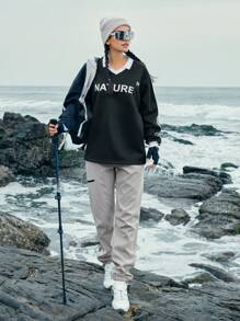 In My Nature 女字母印花翻領戶外運動衫 - 黑色 - 查看 4