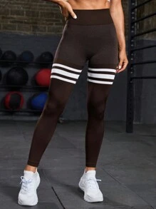 Easithlete 女性條紋運動縫合無縫高腰緊身褲 - 彩色 - 查看 6