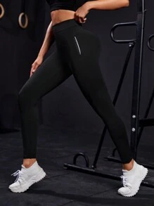 女款高腰運動打底褲 - 黑色 - 查看 1