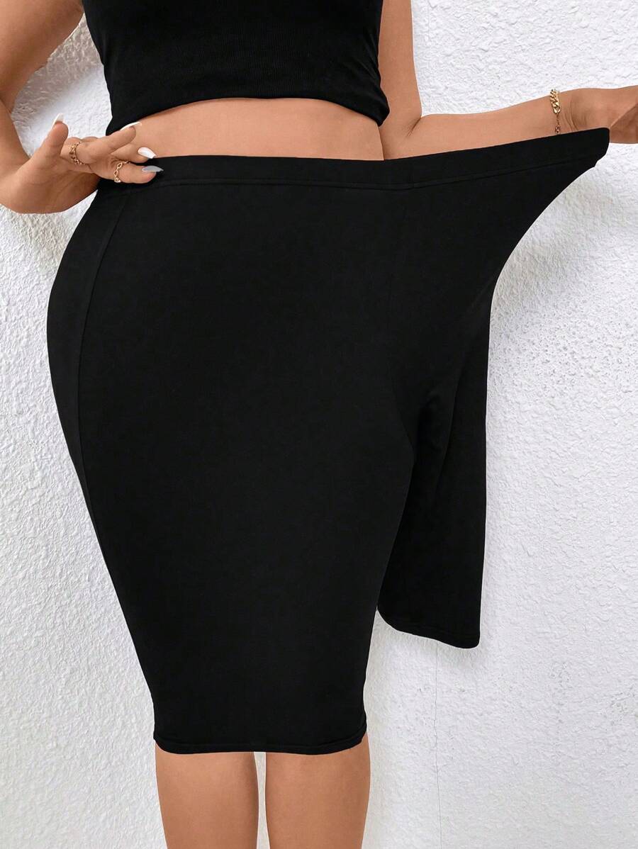 Celure 加大尺碼純色打底褲 - 黑色 - 查看 1