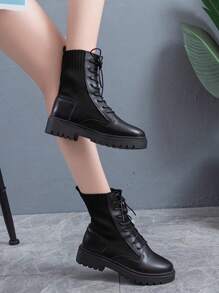 女士優雅靴款,女款春秋新款短靴,女厚底靴 - 黑色 - 查看 4