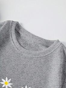 SHEIN EZwear 女士花紋圓領運動衫 - 淺灰色 - 查看 4