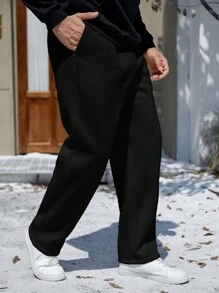 Manfinity RelaxMax Men's Drawstring Waist Warm Lined Sweatpants, 2000s Style - Black - View 5