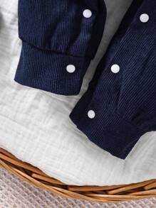 男婴条纹拼接泰迪熊刺绣连体衣 - 藍色 - 查看 8