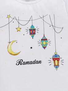 SHEIN Tween Girls Knitted Round Neck Short Sleeve T-Shirt - White - View 3