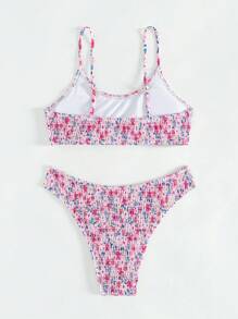 SHEIN Swim Summer Beach Women's Small Flower Print Underwire Cami Bikini Set - Multicolor - View 4
