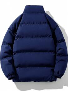 Manfinity Homme 男士寬鬆實色立體圓領棉袄 - 藏蓝色 - 查看 2