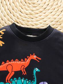 SHEIN 男孩卡通恐龙印花圆领运动衫 - 黑色 - 查看 5