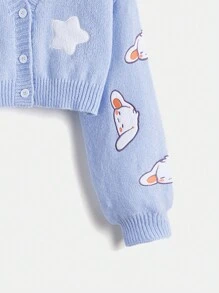 ROMWE Kawaii Sweet Casual Cropped Cute Embroidered Cardigan, School,Long Sleeve Tops - Baby Blue - View 3