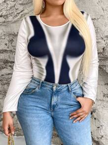 Flirla Kích thước lớn In Đồ họa Tay áo dài Áo liền quần vừa vặn - Nhiều màu - Xem 5