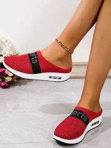 Women's Casual Sports Uppers, Hot Diamond Wedge Heels, Thick-Soled Toe-Toe Half Slippers, Plus Size Red Spring And Autumn Women's Shoes - Red - View 4