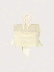 Enchnt Butterfly Decorated Halter Neck Top With 3d Effect - Apricot - View 8