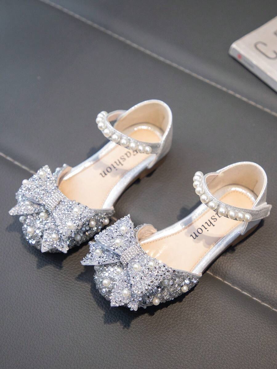 Children's Flat Shoes, Crystal Princess Shoes, Rhinestone Toe Shoes - Silver - View 1