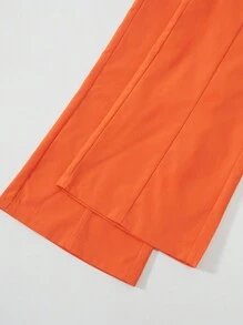SHEIN Tween Girls' Sleeveless Shirt With Turn-Down Collar And Pants Two-Piece Set - Orange - View 5