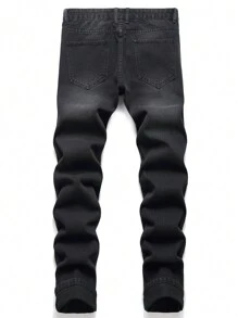 Men Cartoon Graphic Ripped Jeans - Dark Grey - View 2