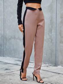 RueChic Contrast Cuffed Waist Tapered Trousers - Black and White - View 4