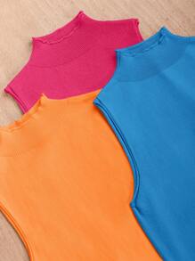 SHEIN Clasi Women's Stand Collar Solid Color Knitted Top Three-Piece Set - Multicolor - View 4