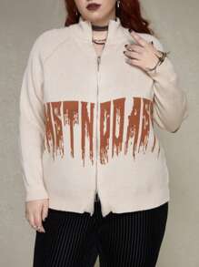 ROMWE PUNK Plus Size Monogram Zip Cardigan