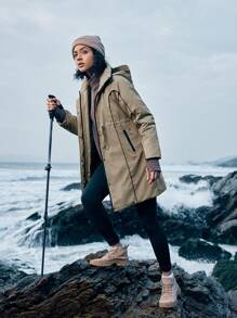 In My Nature 女士連帽拉鍊前開運動外套，帶束腰繩設計 - 綠色 - 查看 8